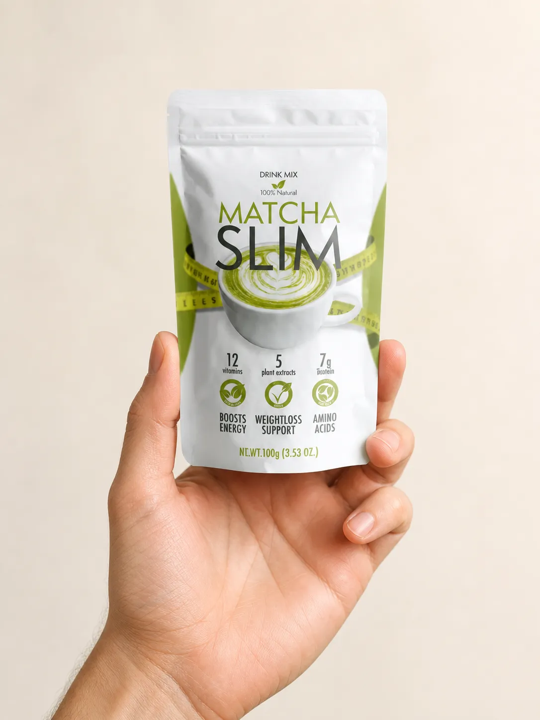 Matcha Slim — Verpackung in der Hand