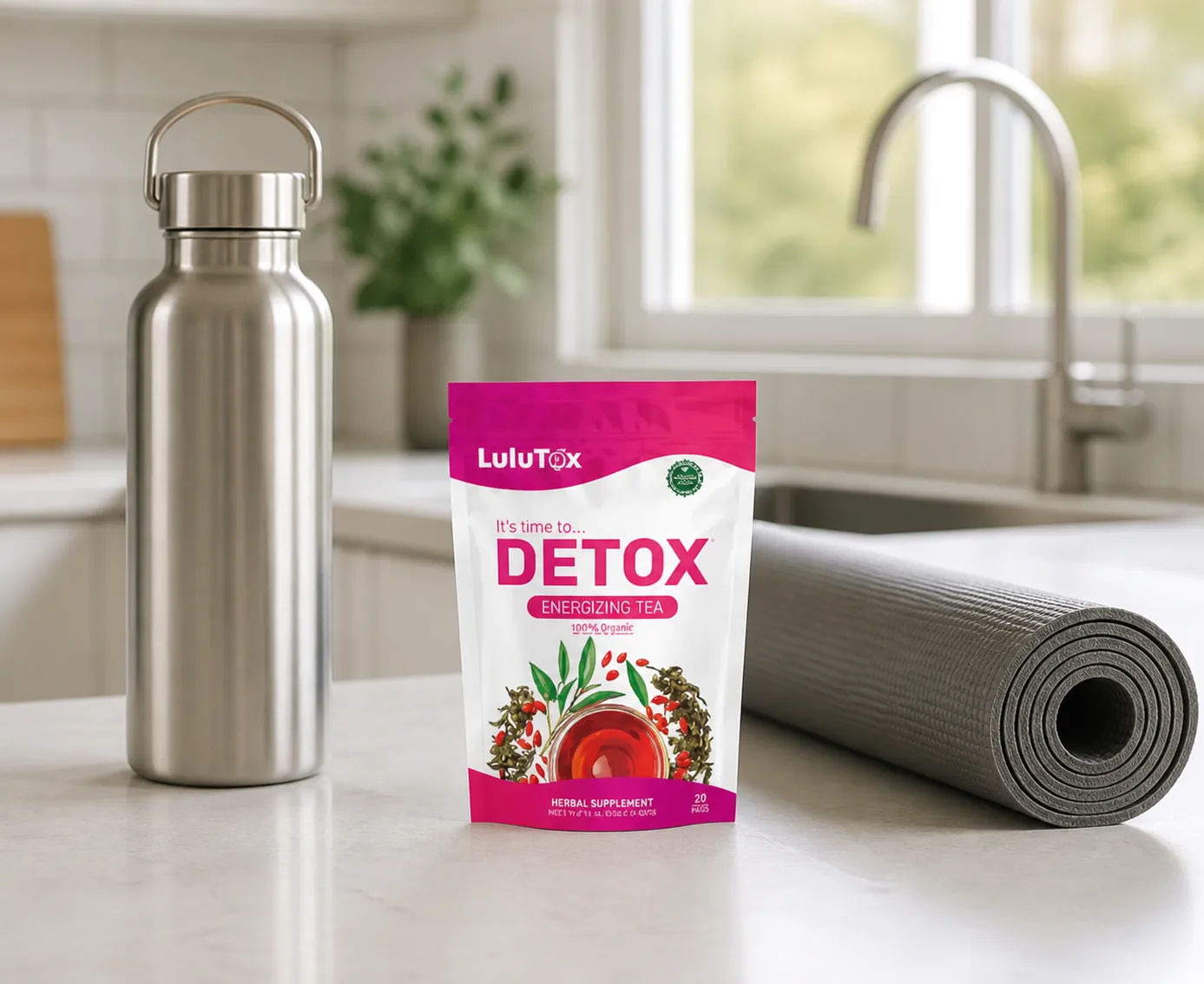 Lulutox Detox Tea — Verpackung im Alltag