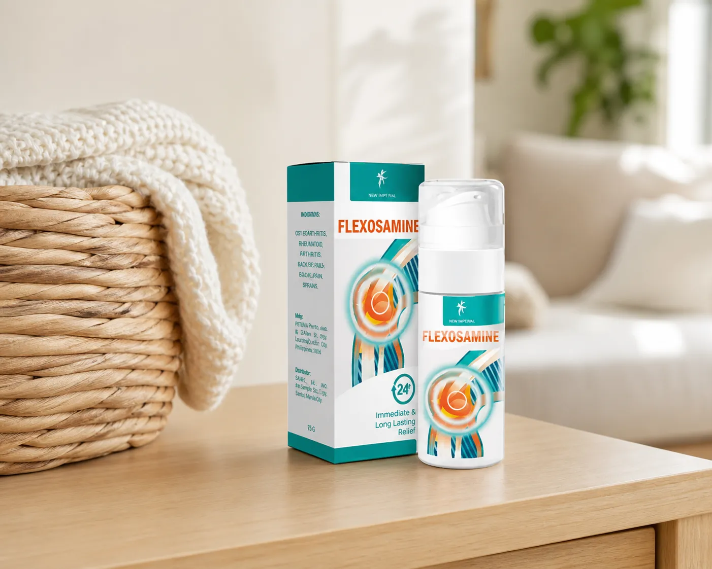 Flexosamine Gel Full price + — Verpackung im Alltag