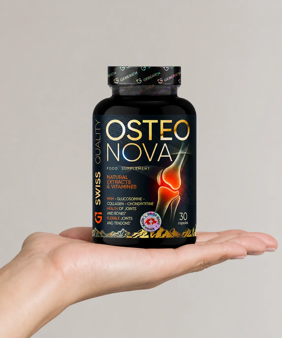 OsteoNova — Verpackung in der Hand