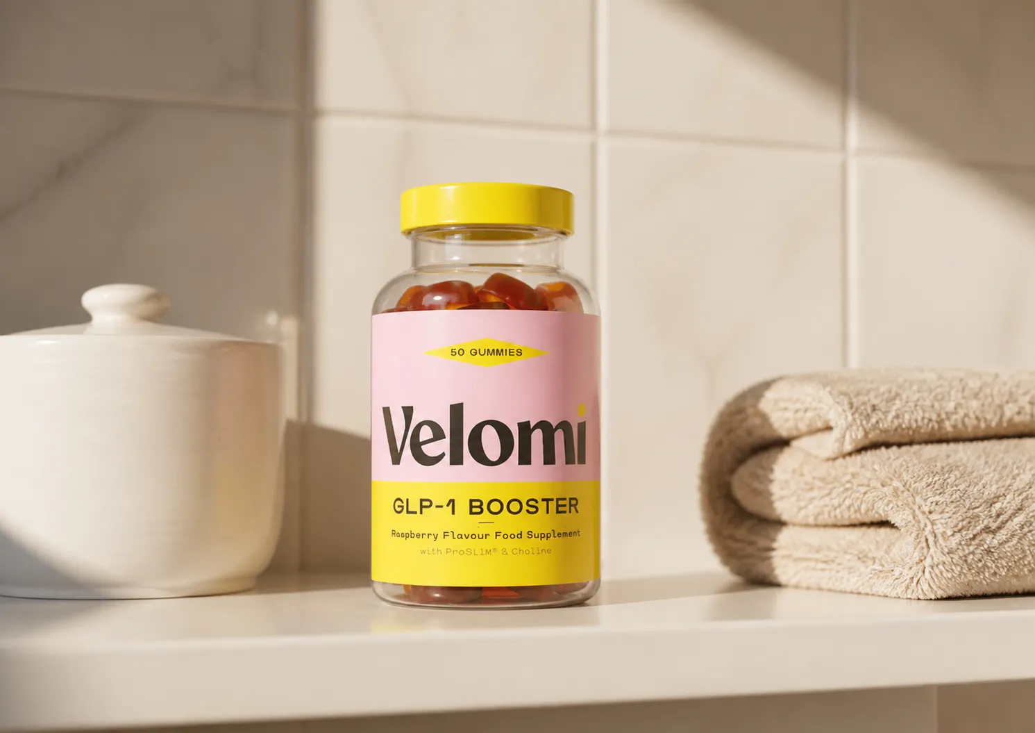 Velomi GLP-1 Gummies — Verpackung im Alltag