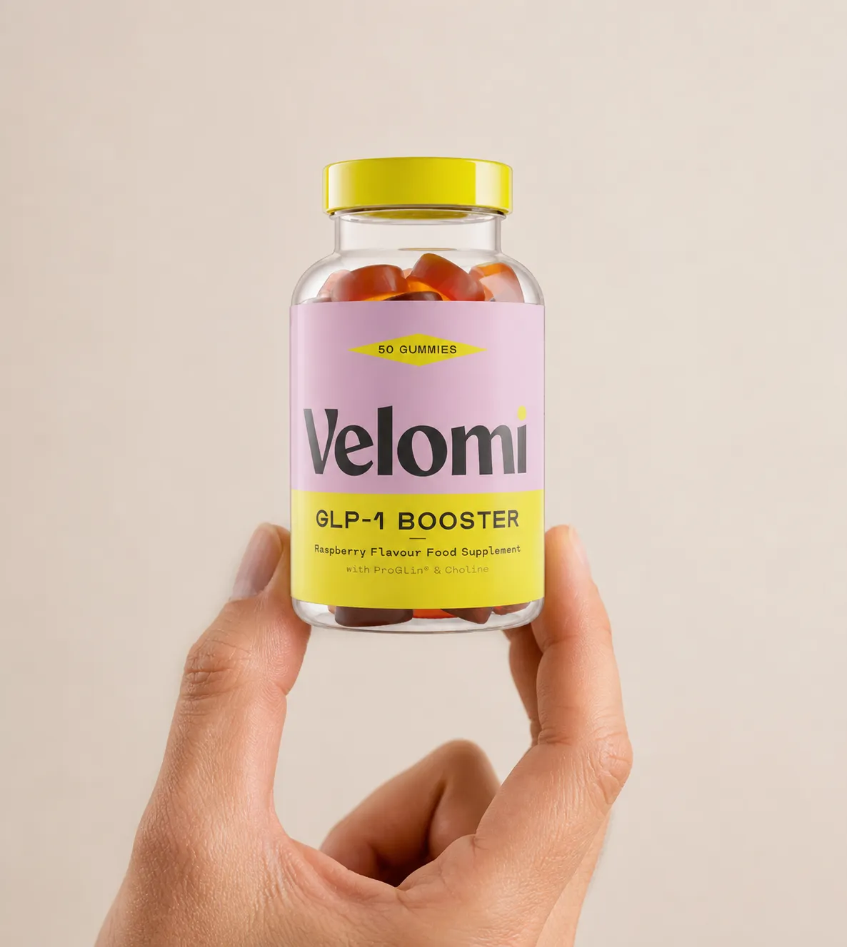 Velomi GLP-1 Gummies — Verpackung in der Hand