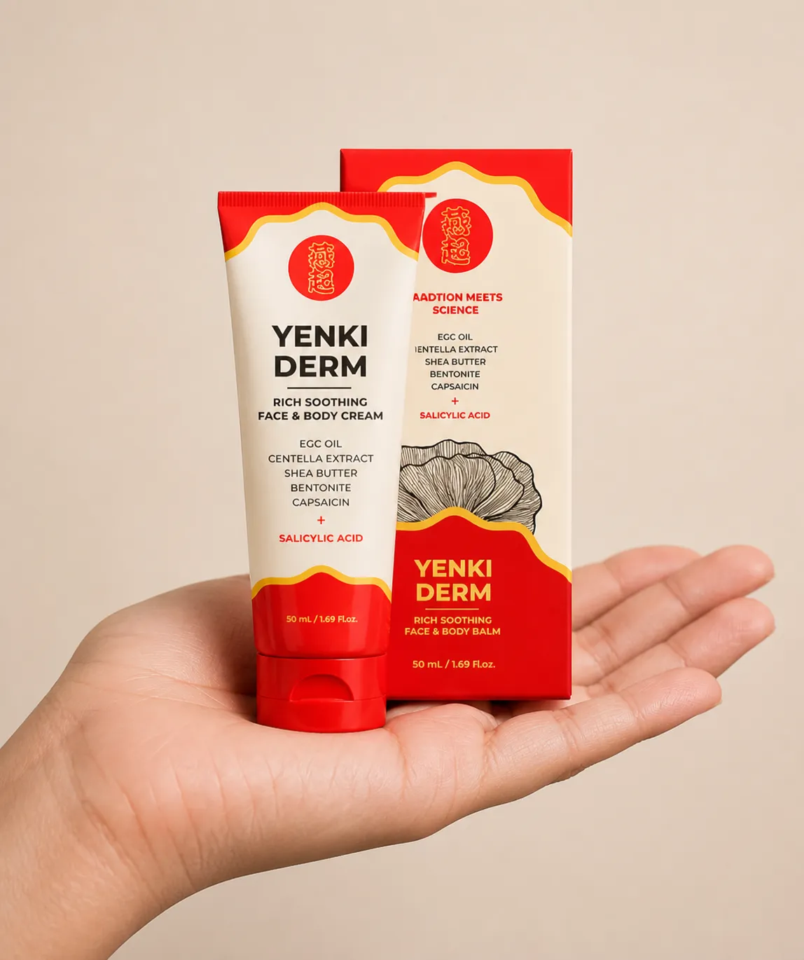 Yenki Derm — Verpackung in der Hand