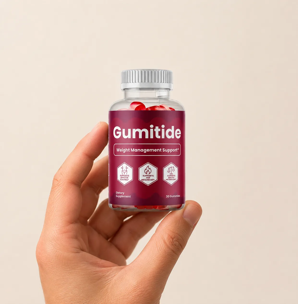 Gumitide — Verpackung in der Hand
