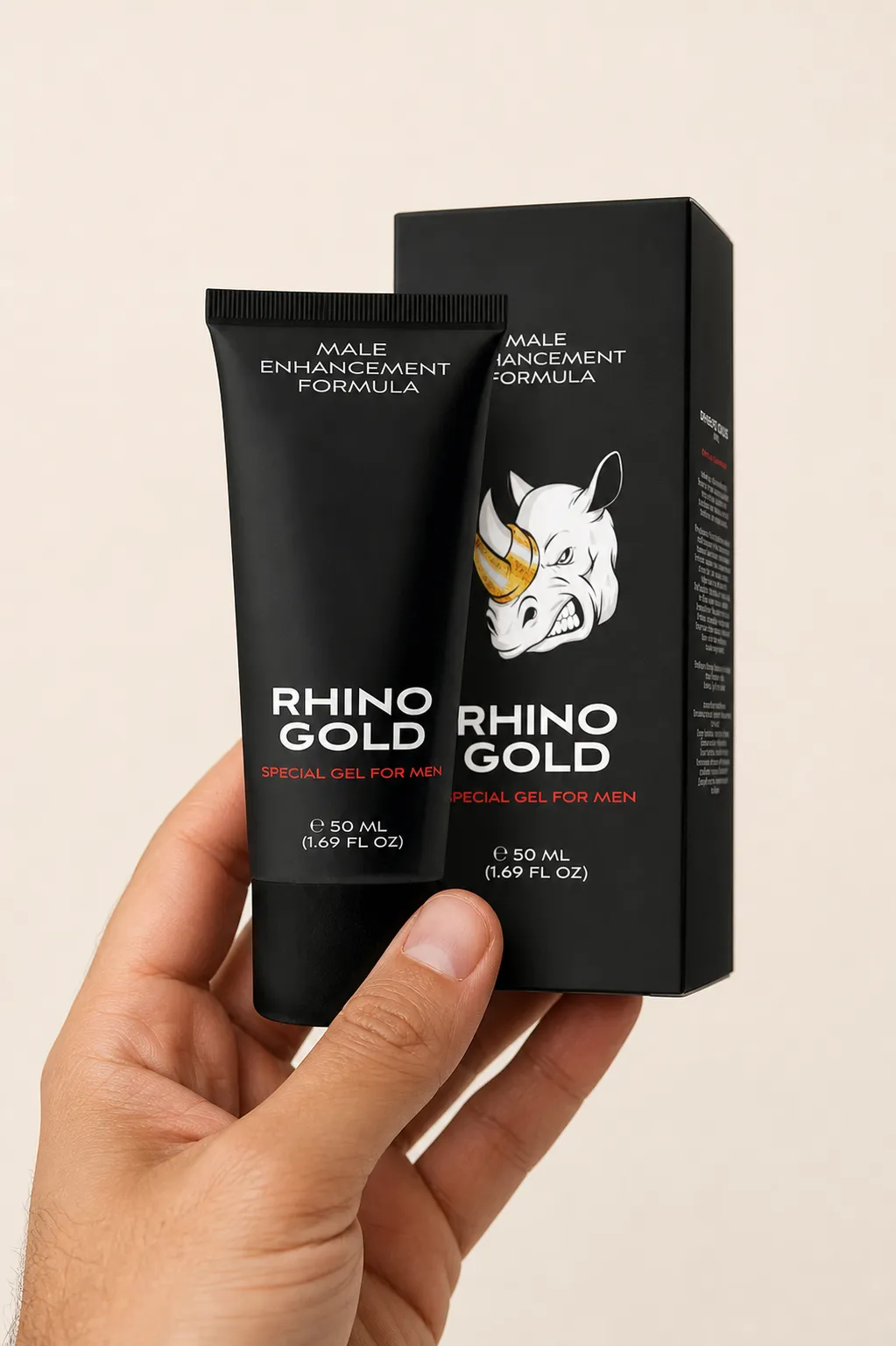 Rhino Gold Gel — Verpackung in der Hand