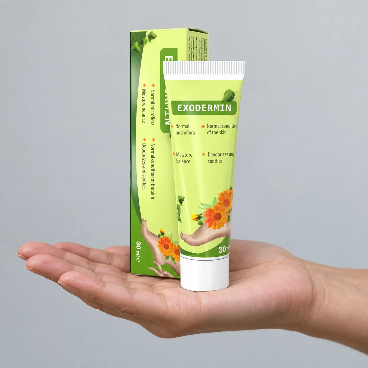 Exodermin — Verpackung in der Hand