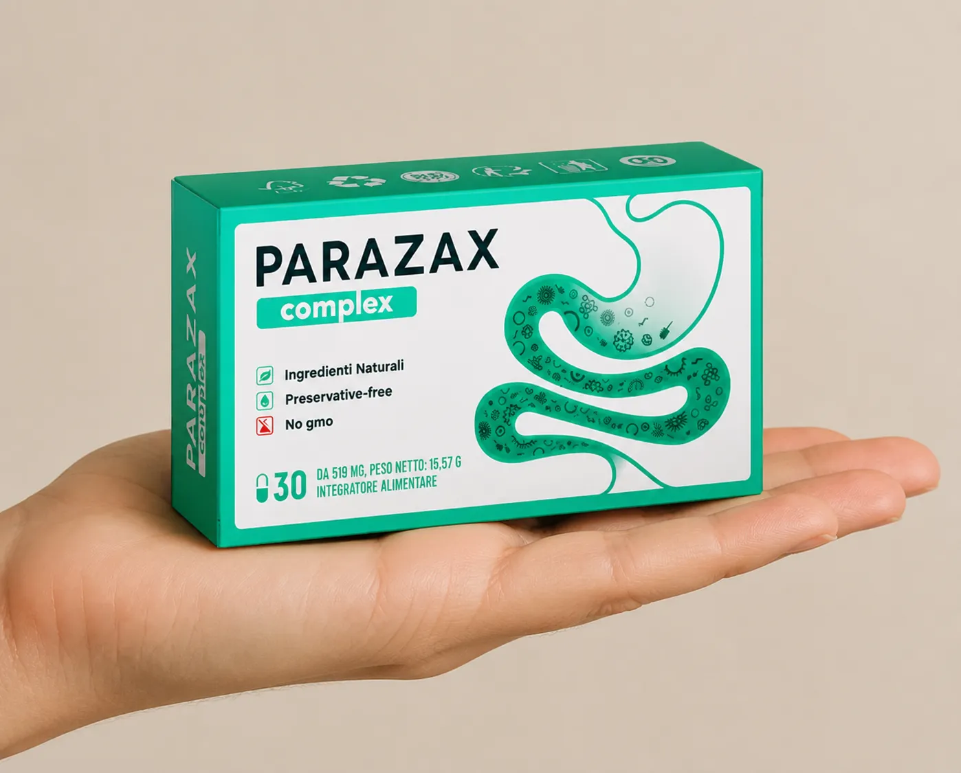 Parazax — Verpackung in der Hand